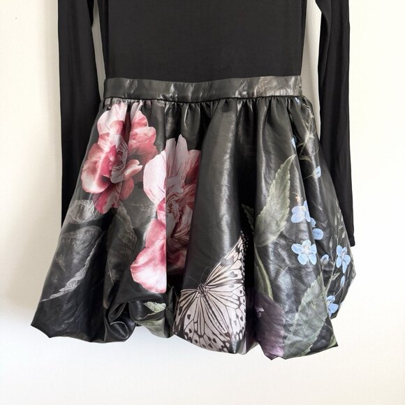 Alice + Olivia Black Chara Floral Bubble Mini Dress Long Sleeve Women’s Size 6 - Picture 5 of 8